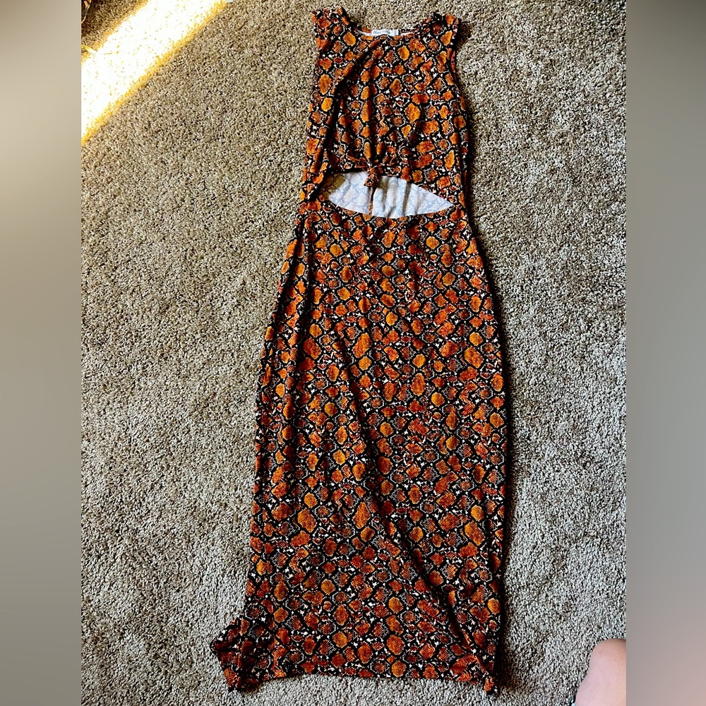 Hearts and Hips - Orange and black snake skin maxi dress
